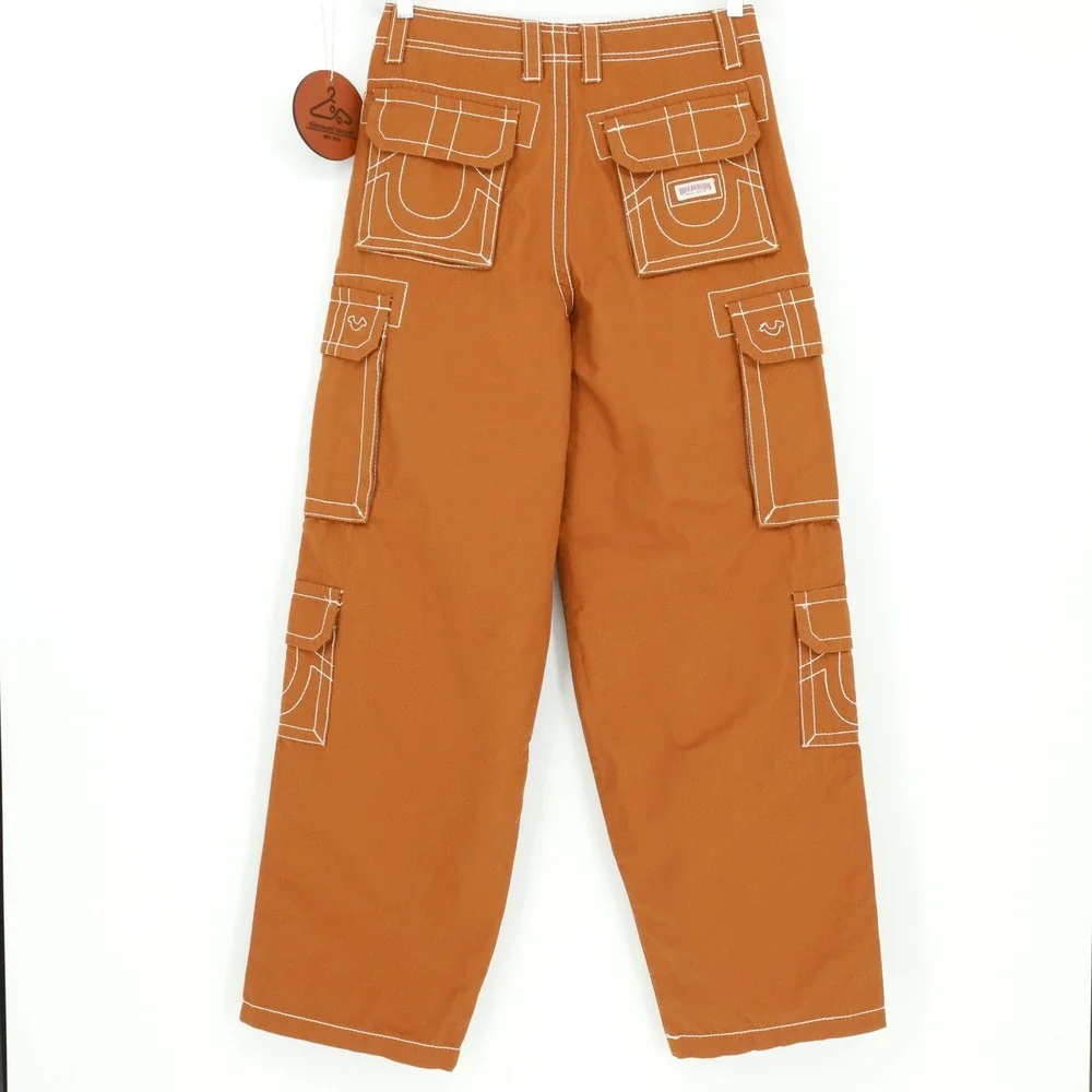 True Religion‎ Big T Double Pocket Baggy Cargo Jeans Caramel Cafe Size 28 Cotton